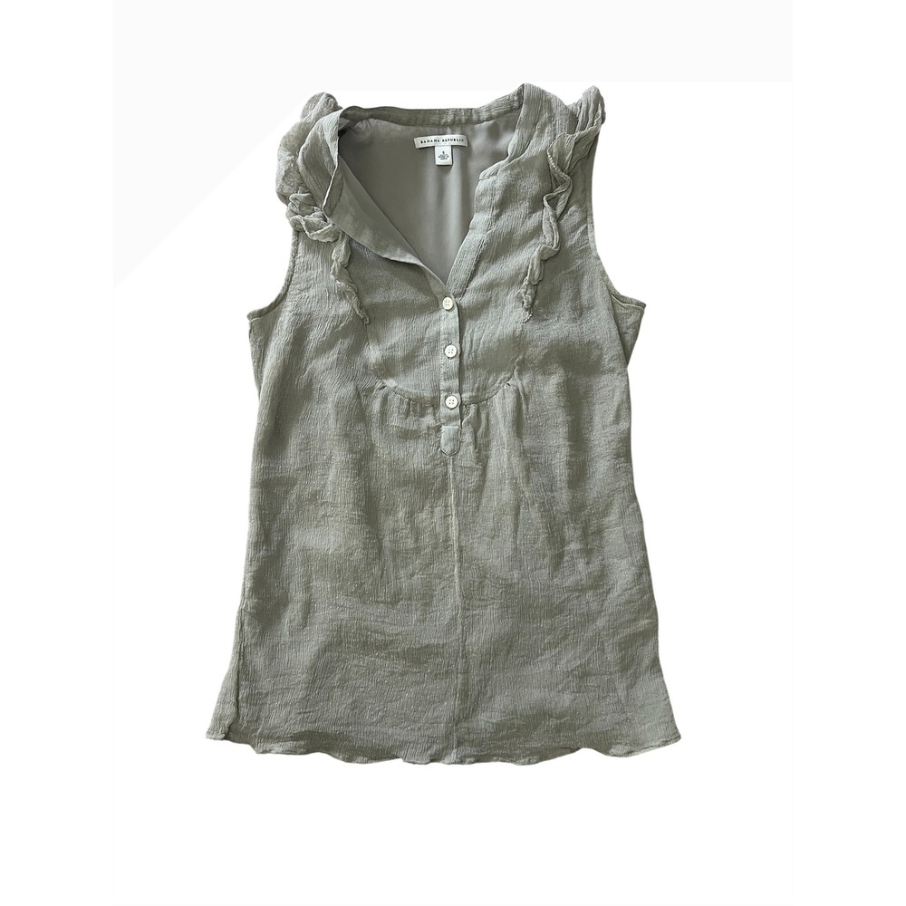 Banana Republic 100% Silk Sage Green Ruffle Trim Tank Top